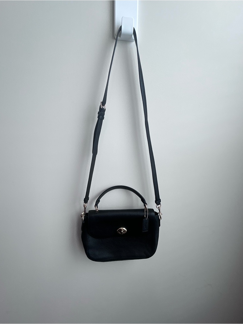Coach Black Leather Crossbody with Top Handle and Gold Hardware